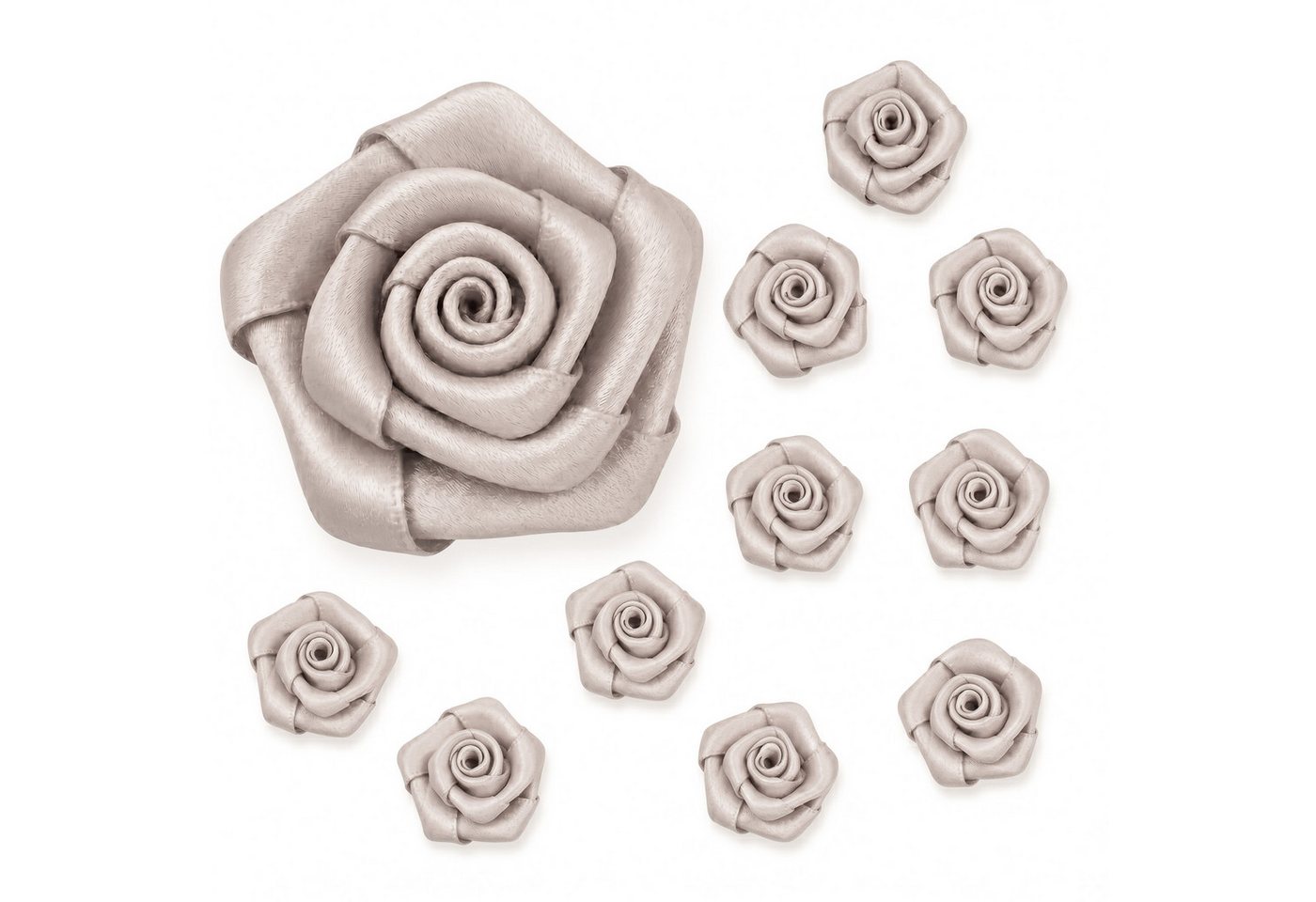 Creativery Streudeko, Satinrosen 3cm zum Basteln & Aufnähen 10 Stück Taupe Bild 4