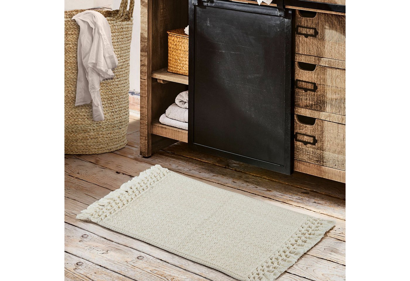 Mirabeau Badematte Badematte 2er Set Faelwyn creme, Höhe 400 mm, 100% Baumwolle