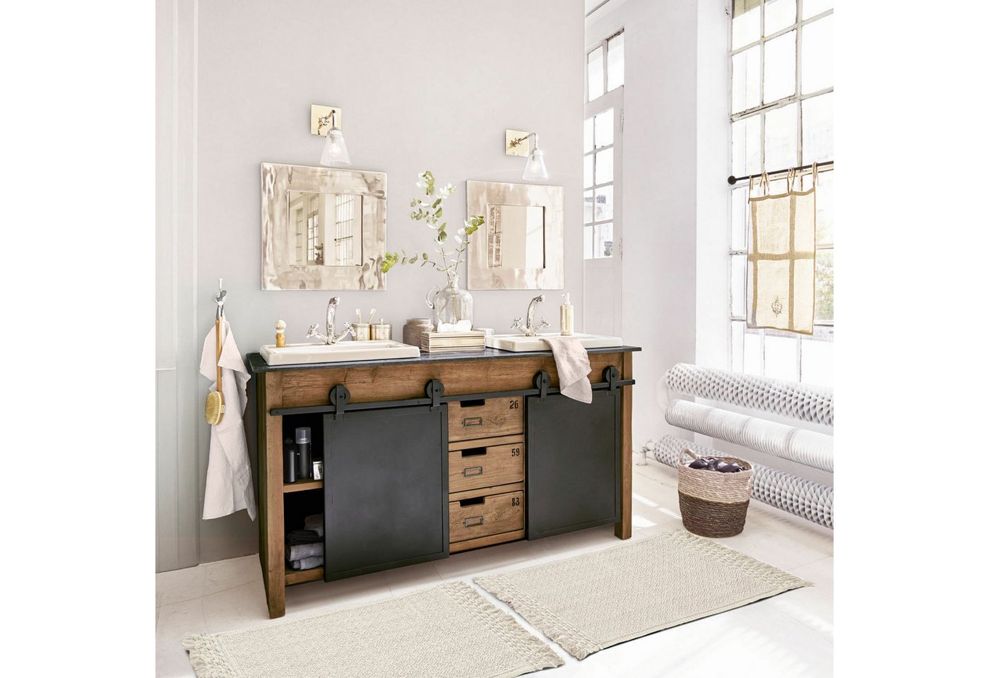 Mirabeau Badematte Badematte 2er Set Faelwyn creme, Höhe 400 mm, 100% Baumwolle Bild 4