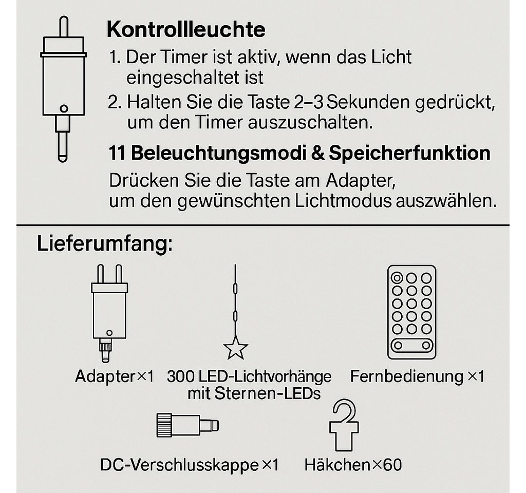 Diyarts LED-Lichternetz, 300-flammig, 15,75m Warm- & Kaltweiß Lichterkette 11 Modi, Timer & Fernbedienung Bild 2