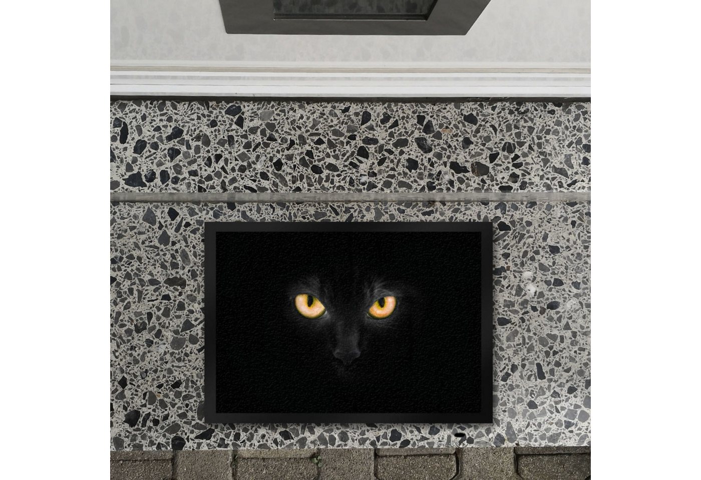 speecheese Fußmatte Katze mit gelben Augen Fußmatte Kater Auge Haustüre Wohnungstüre Böse