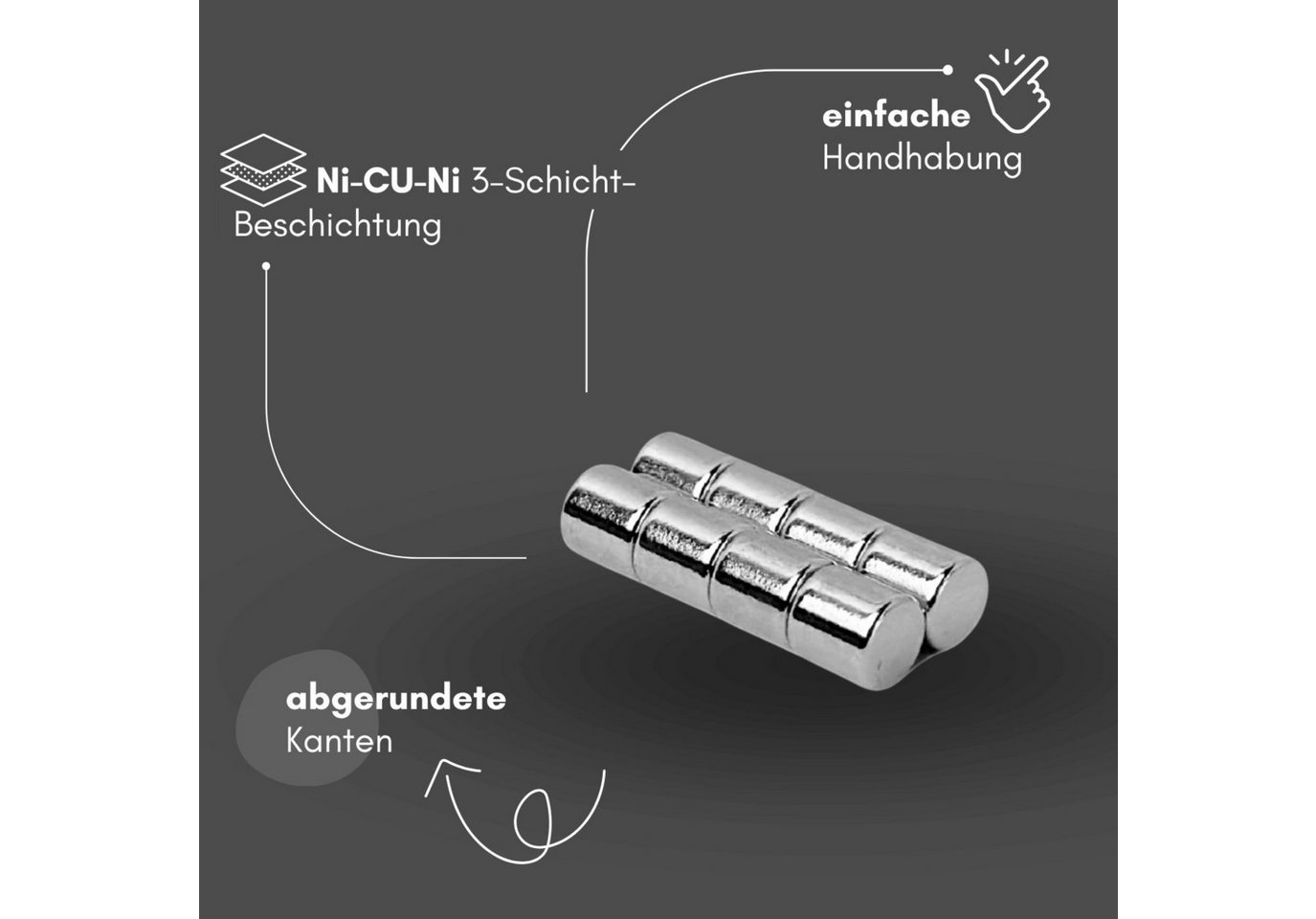 MaajeeKuto Magnet Neodym Magnet Ø2x1 mm N42 Scheibenmagnet 100g Mini Stark (100-St), Werkstoff: NdFeB, Farbe: Silberfarben Bild 2