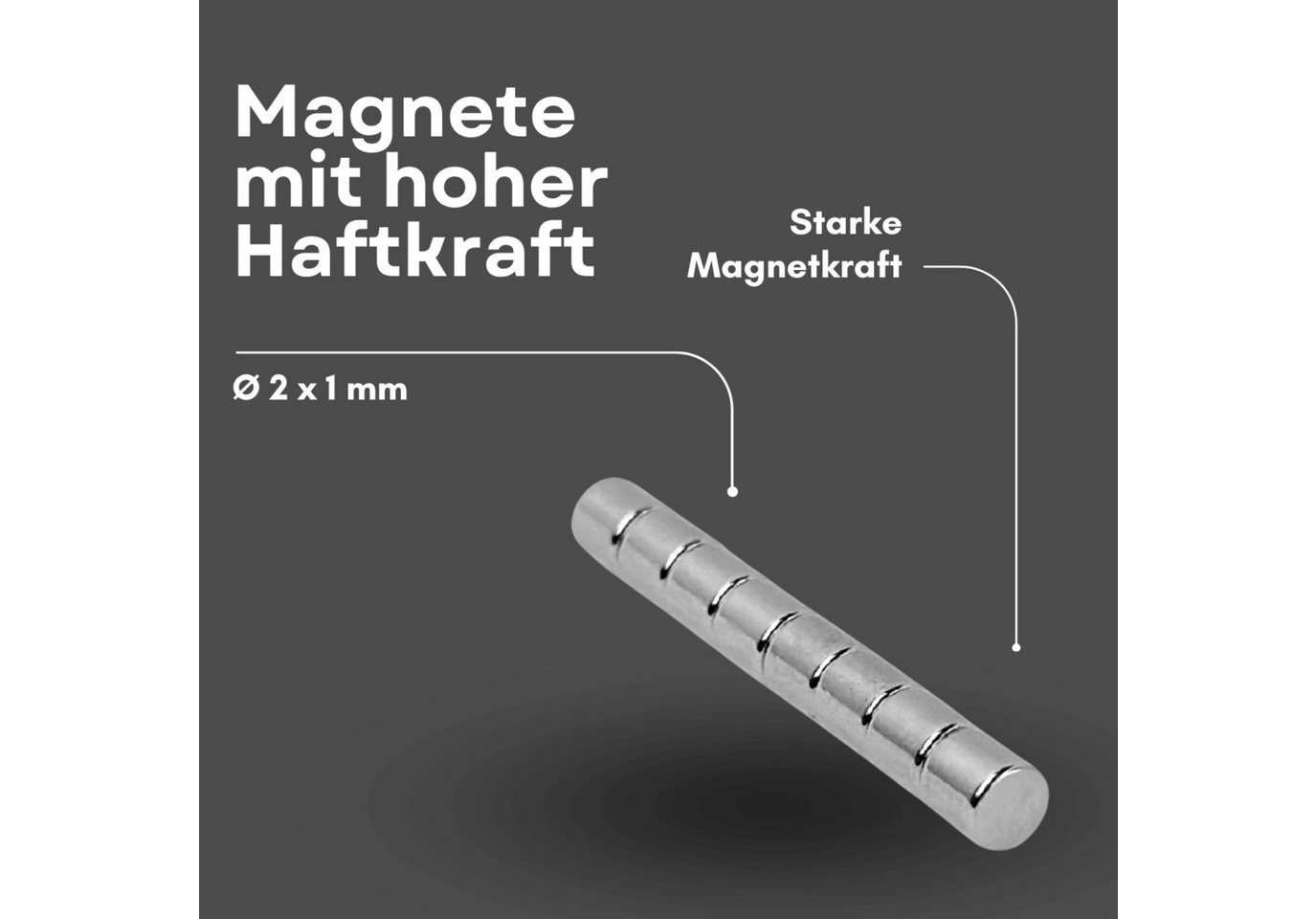MaajeeKuto Magnet Neodym Magnet Ø2x1 mm N42 Scheibenmagnet 100g Mini Stark (100-St), Werkstoff: NdFeB, Farbe: Silberfarben Bild 5