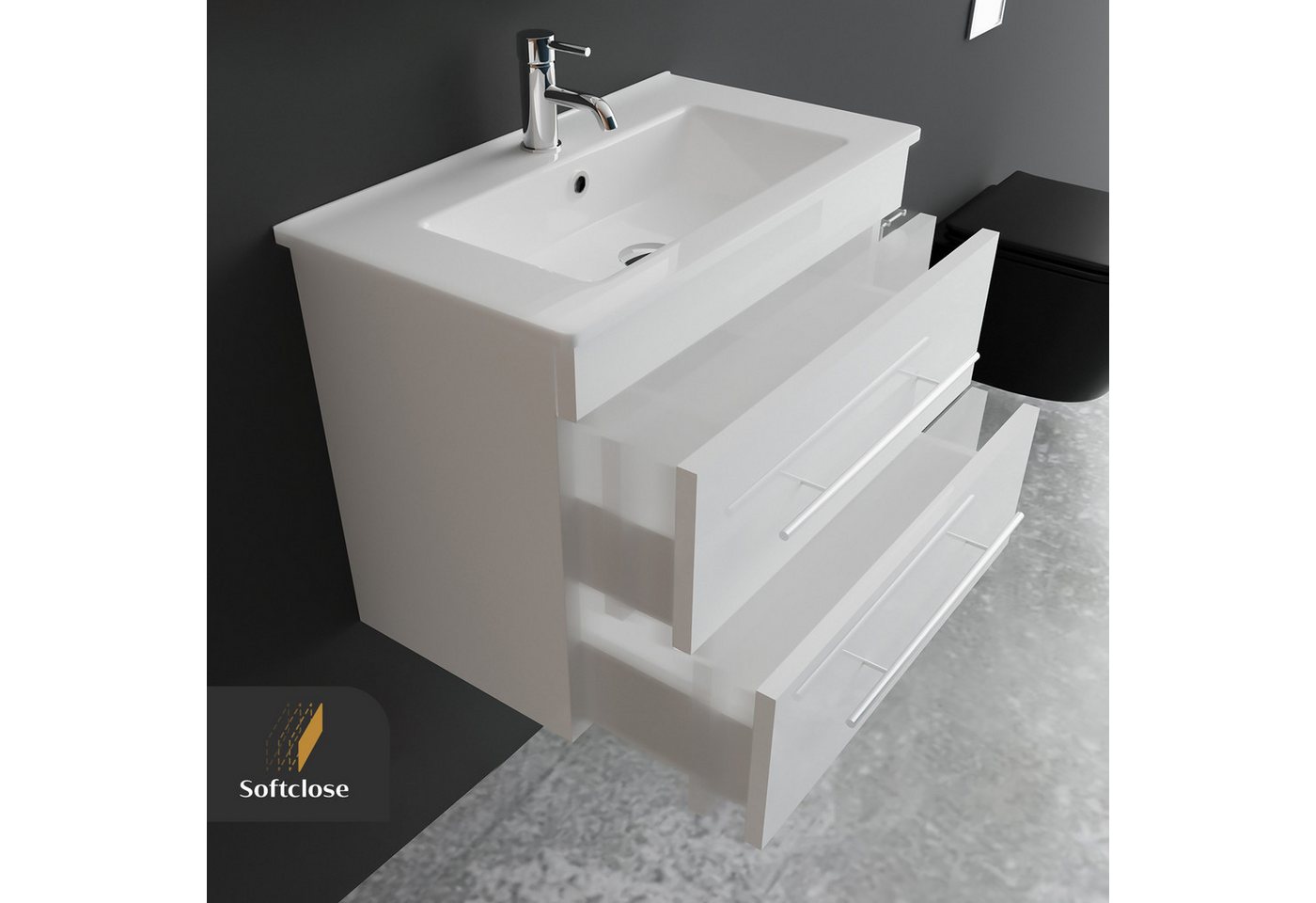 Alpenberger Badmöbel-Set Bad Möbel - Waschbecken mit Unterschrank und Spiegel mit Beleuchtung, (Waschtisch mit Unterschrank Weiß, Badezimmer Möbel Set 60 cm), Waschbecken mit Nano Beschichtung Bild 5