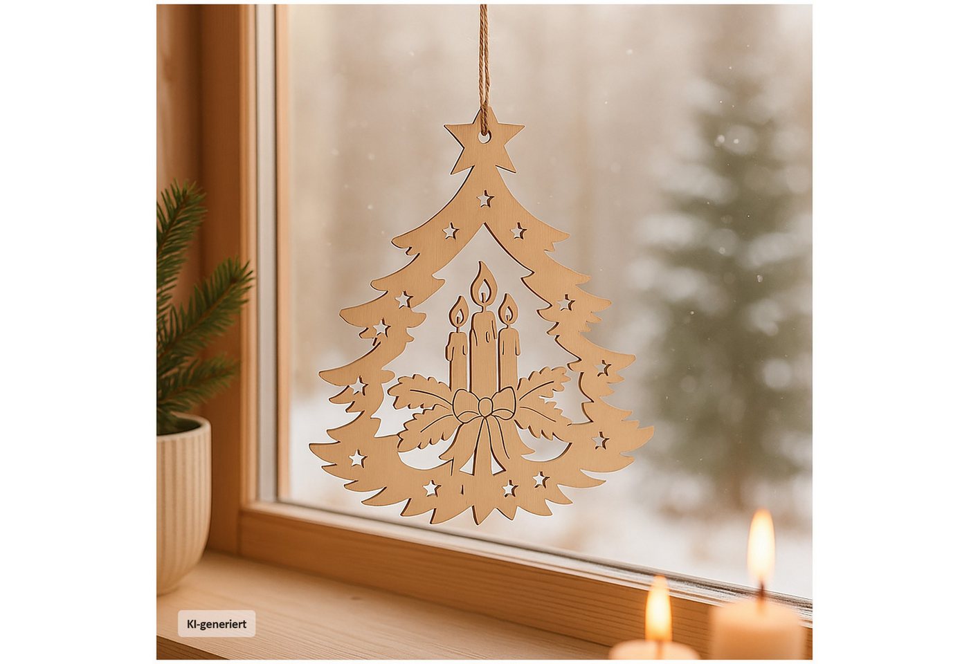 HTI-Living Beleuchtetes Fensterbild Fensterbild Holz Adventskerze, Dekohänger Weihnachtsdeko Bild 3