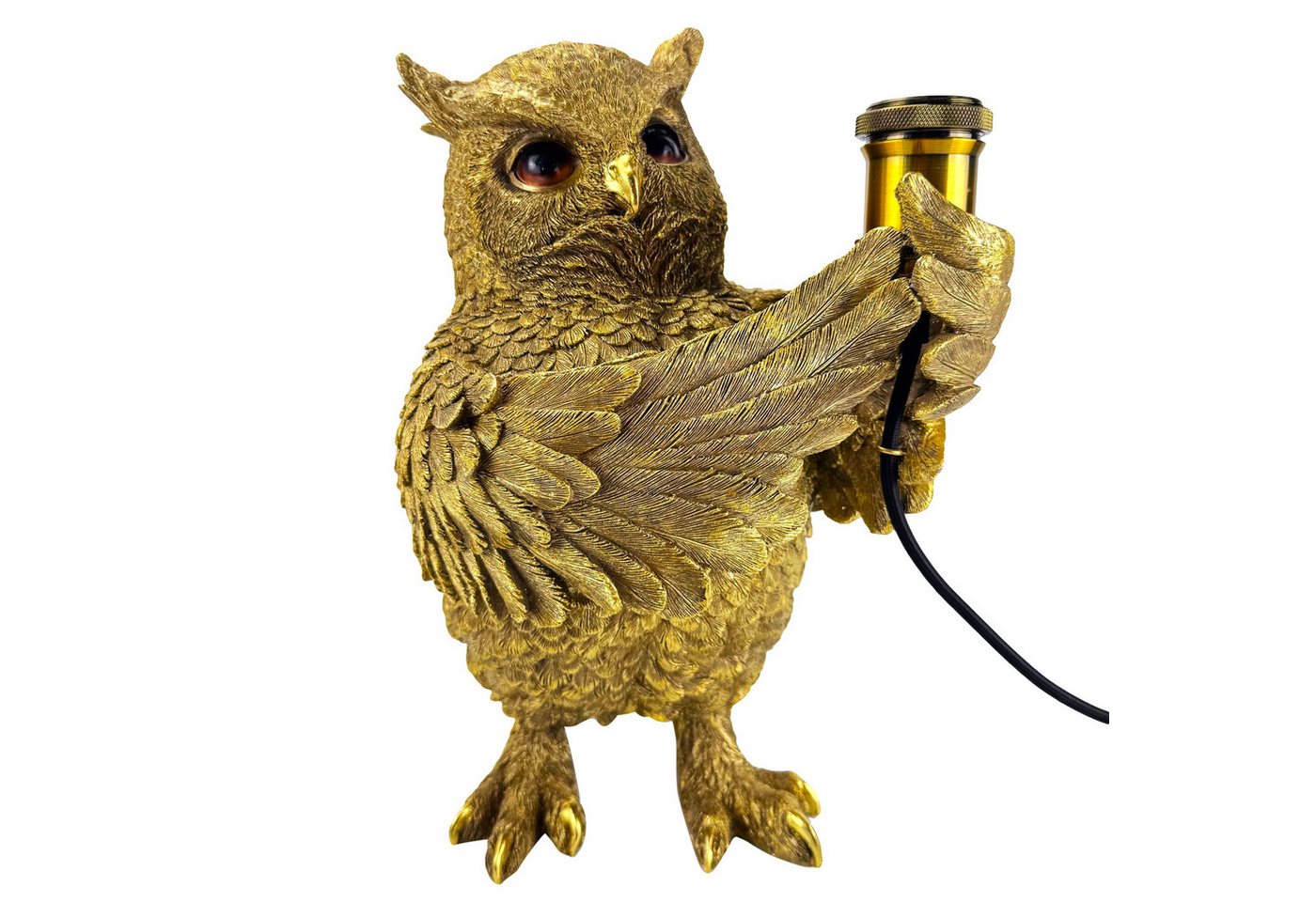 Online-Fuchs Tischleuchte - imposante Dekolampe goldene Eule für Wohnzimmer & Sideboard, E27 Glühbirne wechselbar, indirekte Beleuchtung, auch als Nachttischlampe bestens geeignet - 36 cm groß Bild 3