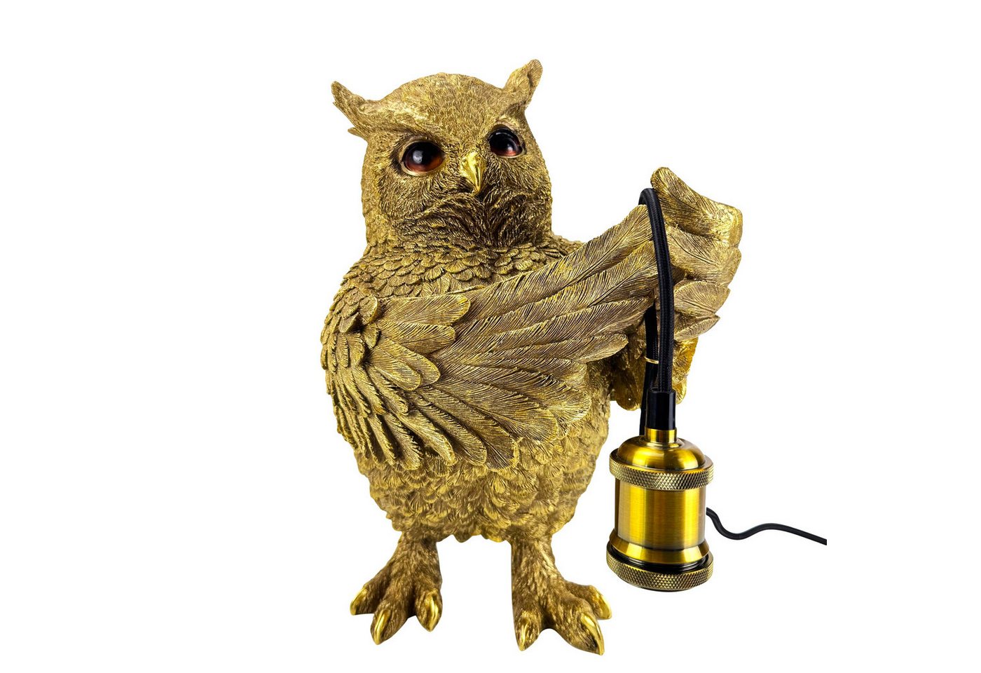 Online-Fuchs Tischleuchte - imposante Dekolampe goldene Eule für Wohnzimmer & Sideboard, E27 Glühbirne wechselbar, indirekte Beleuchtung, auch als Nachttischlampe bestens geeignet - 36 cm groß Bild 5