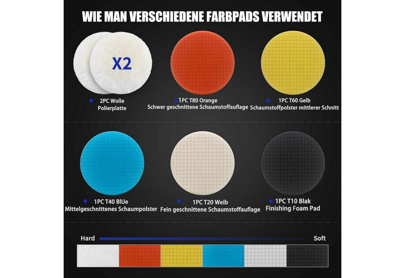 LuxusKollektion Polierschwamm Polierpads 7tlg Klett Auto Wachs Exzenter Polierschaum 150mm Bild 4
