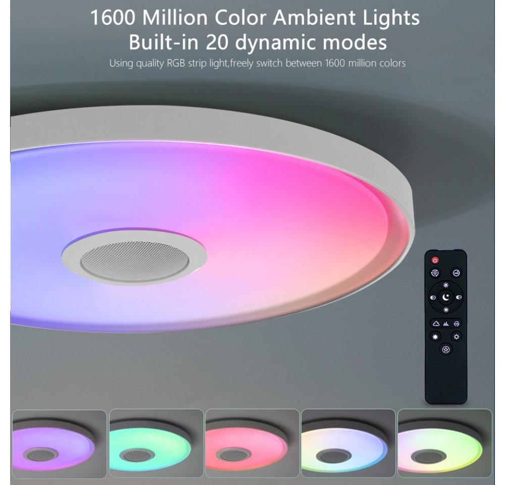 POPOLIC Deckenleuchte LED Deckenlampe RGB Bluetooth Lautsprecher Fernbedienung APP-Steuerung, LED fest integriert, Dimmbar mit Fernbedienung und APP-Steuerung, Kaltweiß/Naturweiß/Warmweiß, RGB, für Schlafzimmer,Wohnzimme,Kinderzimmer,Party Bild 3