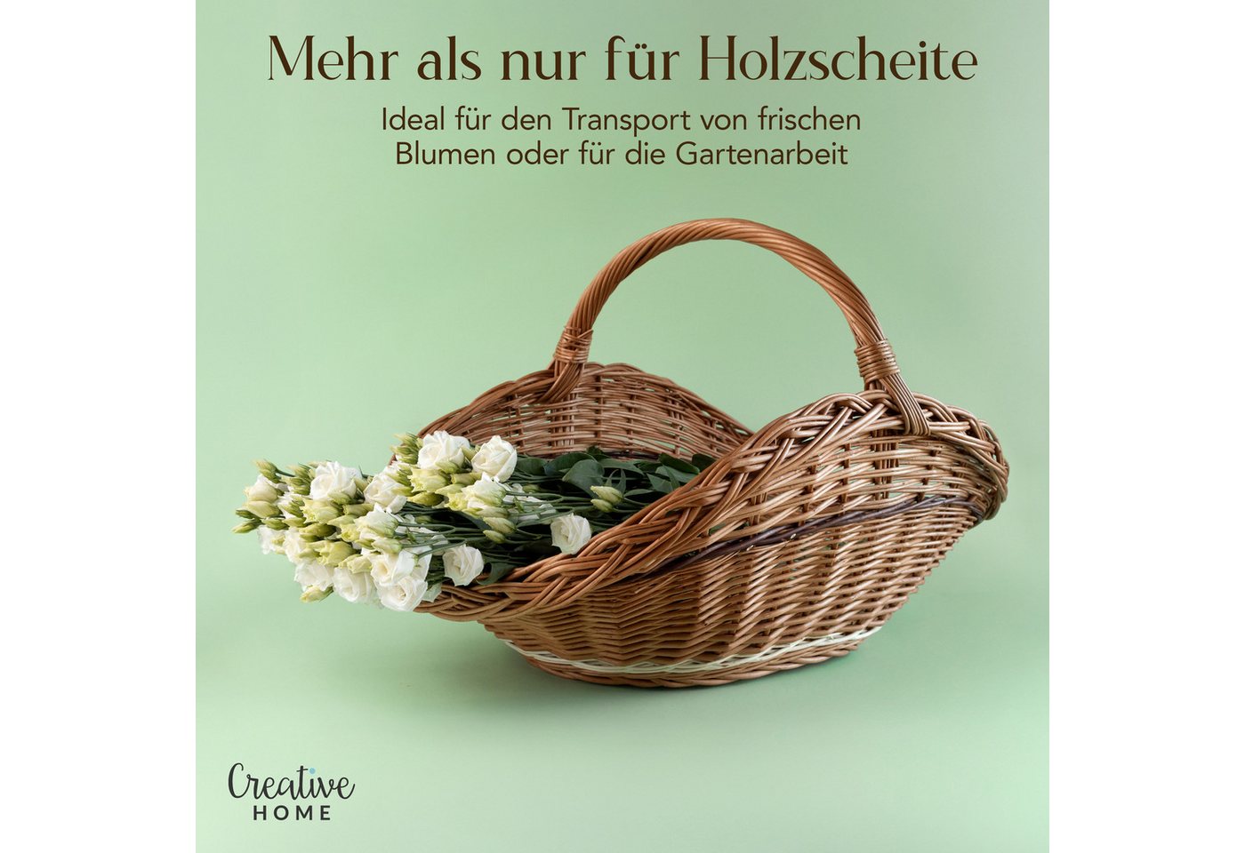 Creative Home Weidenkorb Holztrage Rattan Kaminholzkorb Kaminkorb Tragekorb Bild 2