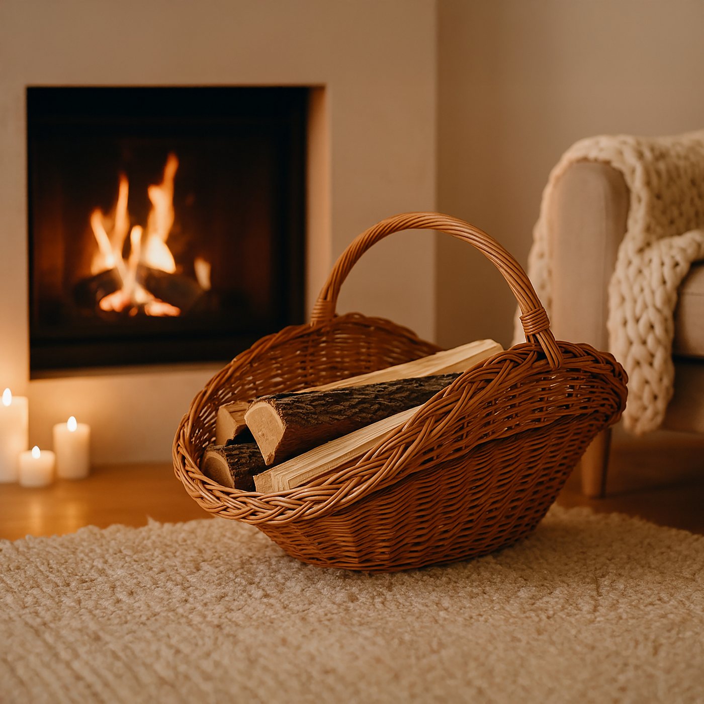 Creative Home Weidenkorb Holztrage Rattan Kaminholzkorb Kaminkorb Tragekorb Bild 4