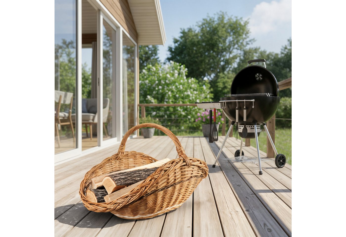 Creative Home Weidenkorb Holztrage Rattan Kaminholzkorb Kaminkorb Tragekorb Bild 5