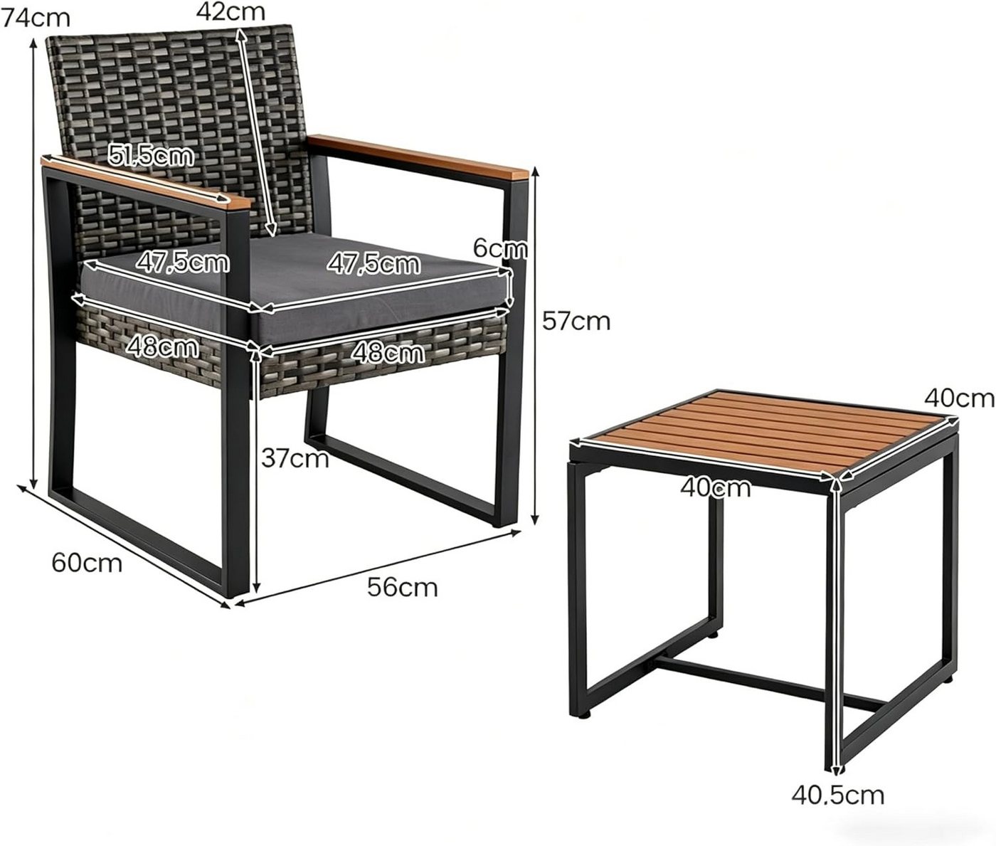 KOMFOTTEU Balkonset, (3-tlg), Gartenmöbel mit 2 Gartenstühlen & Beistelltisch Bild 2