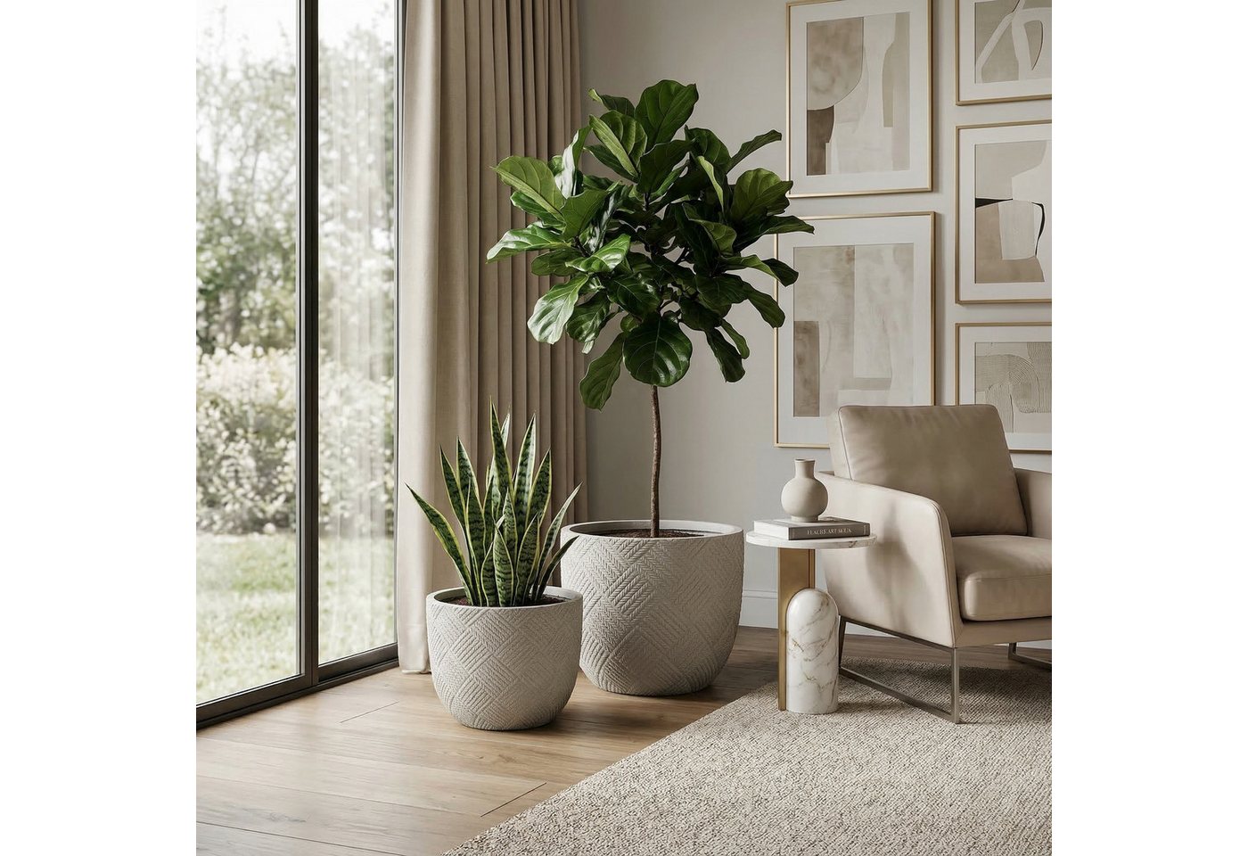 Blossom Pflanzkübel Blumentopf 2er Set aus Magnesiumoxid, Pflanztopf rund, für Innen Außen (37 × 28 cm & 45 × 35 cm), Blumentopf mit Ablaufloch, handgefertigt, wetterfest Bild 3