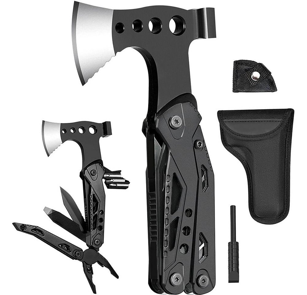 AFKSMILE Multitool Multitool 16 in 1 Camping Gadgets Survival Kit, Multifunktionswerkzeug, Mit Axt, Zange, Klappmesser, Schraubendreher, Flaschenöffner