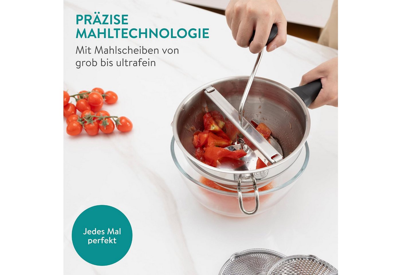 Navaris Passiermühle Navaris Passiergerät Edelstahl 2,3 L mit 4 Siebeinsätzen, Edelstahl Bild 3