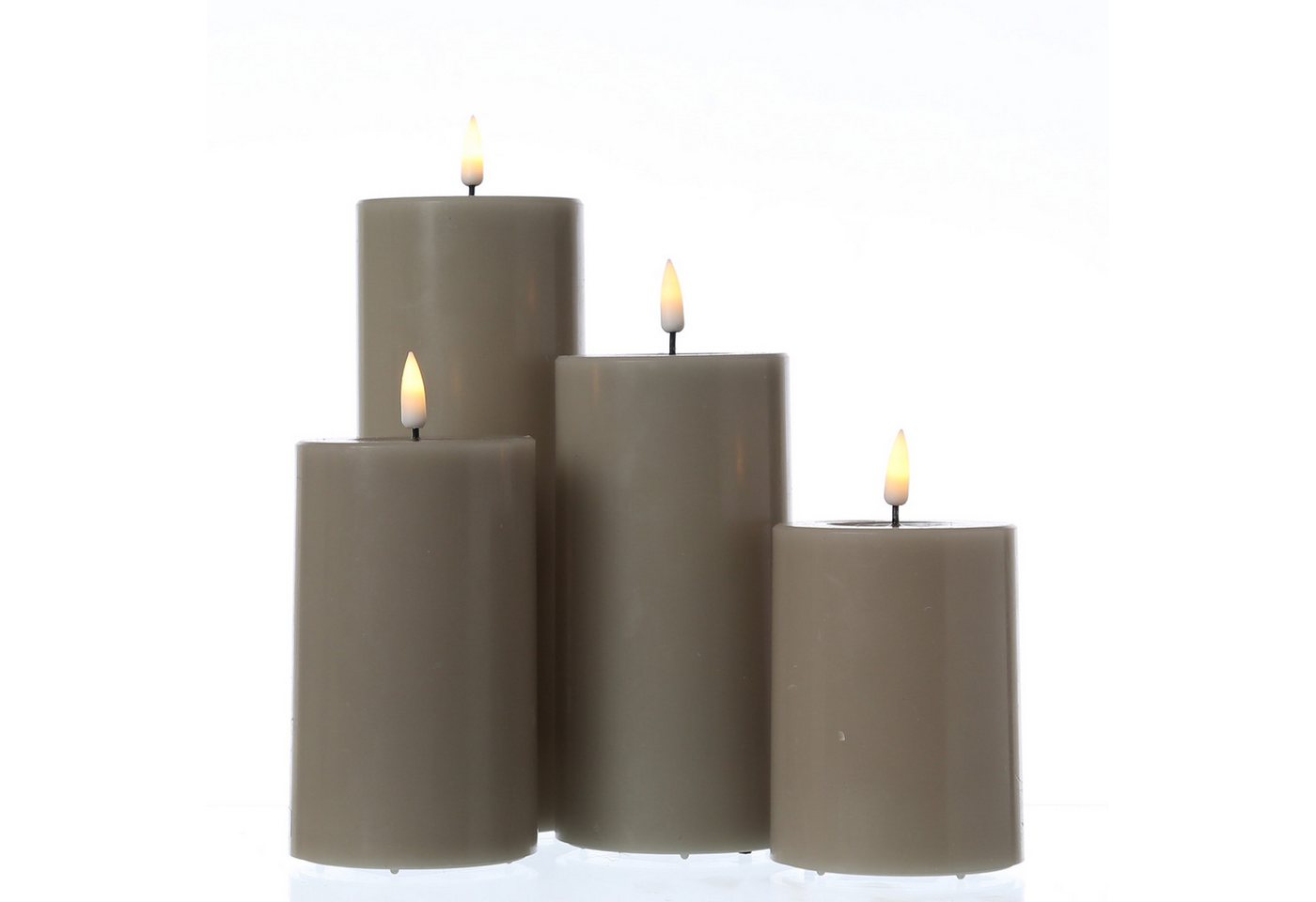 Deluxe Homeart LED-Kerze Mia Deluxe Echtwachs Wachsspiegel flackernd H: 10cm D: 7,5cm taupe, LED Classic, warmweiß (2100K bis 3000K) Bild 2