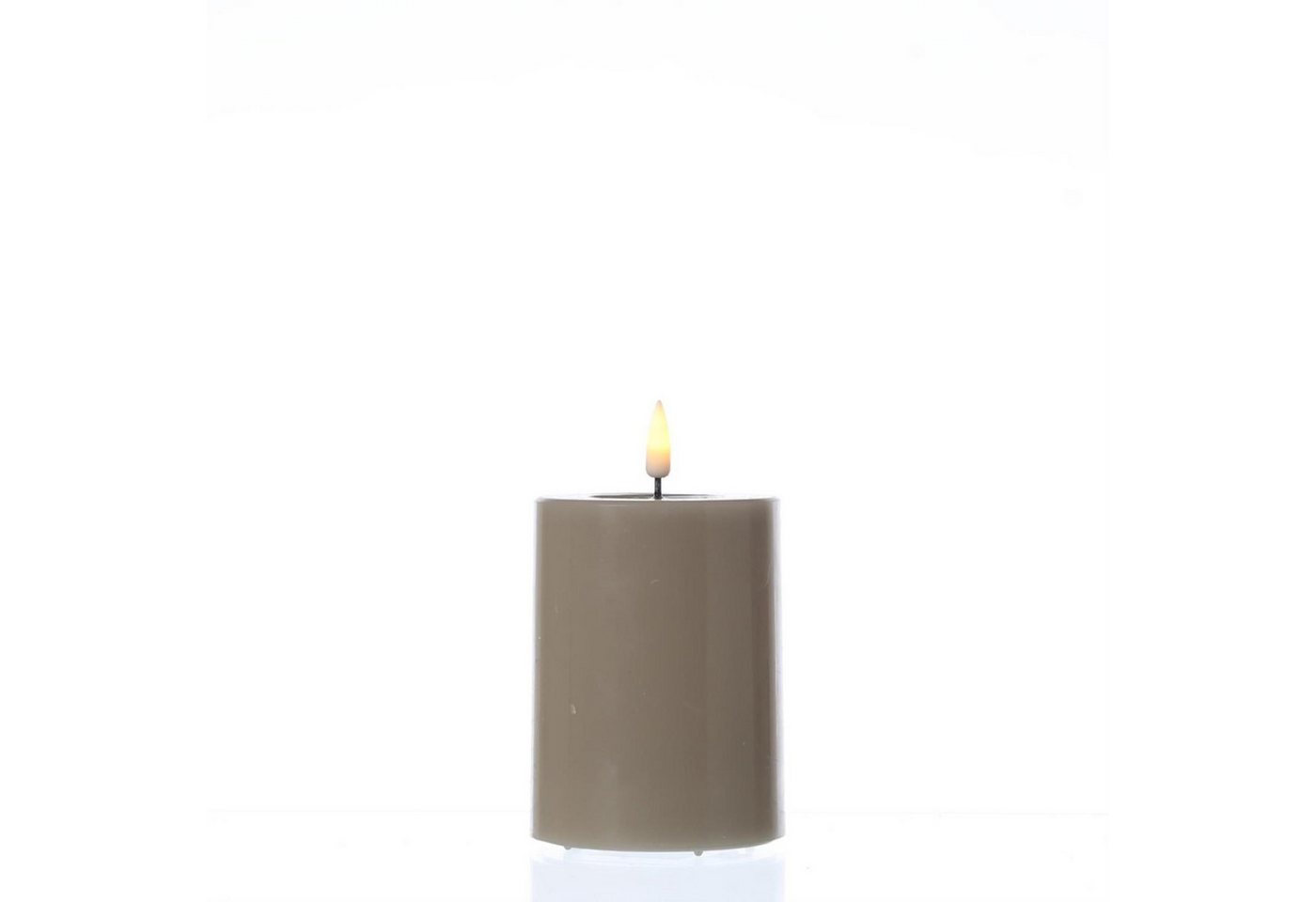 Deluxe Homeart LED-Kerze Mia Deluxe Echtwachs Wachsspiegel flackernd H: 10cm D: 7,5cm taupe, LED Classic, warmweiß (2100K bis 3000K) Bild 4