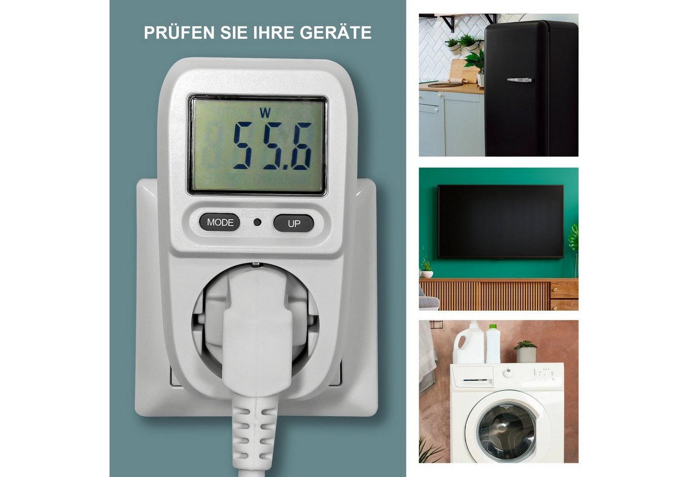 EAXUS Stromverbrauchszähler Energiekostenmessgerät Steckdose mit Display bis 3680 Watt, 4-tlg., Zeigt Stromkosten direkt an, mit Memory-Funktion, einfache Bedienung Bild 3