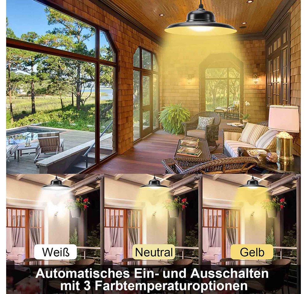 LMaxhome LED Solarleuchte Solar Pendelleuchte Dimmbar Hängelampe mit Fernbedienung Wasserdichte, 2 Lampen, 3000K/4500K/5000K, 25W LED fest integriert Solarlampen für Außen Innen Bild 5
