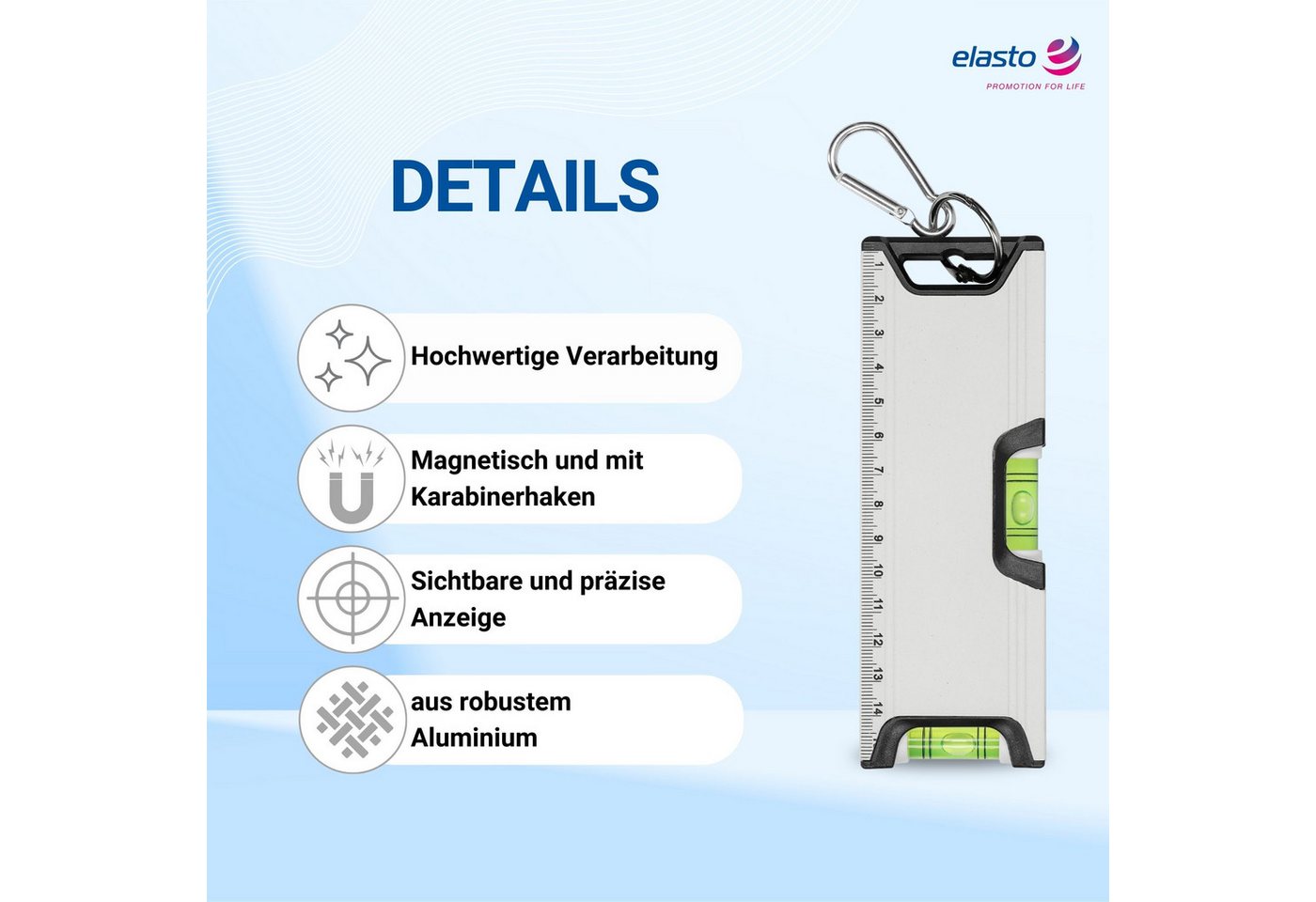 elasto Wasserwaage Magnetische Mini Wasserwaage 15,5 cm mit Karabiner Bild 2