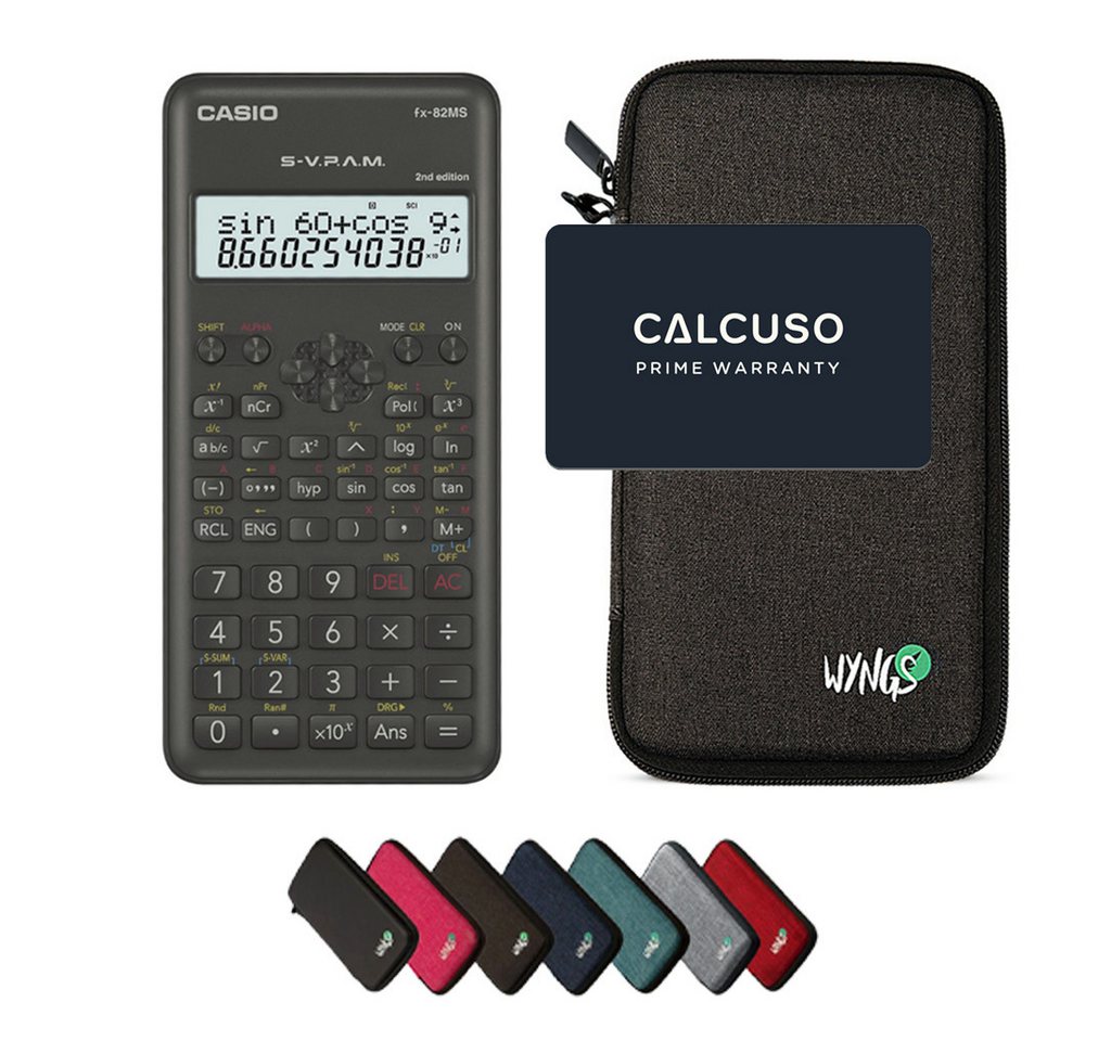 CASIO Taschenrechner fx-82MS 2nd edition inkl. WYNGS Schutztasche Dunkelgrau