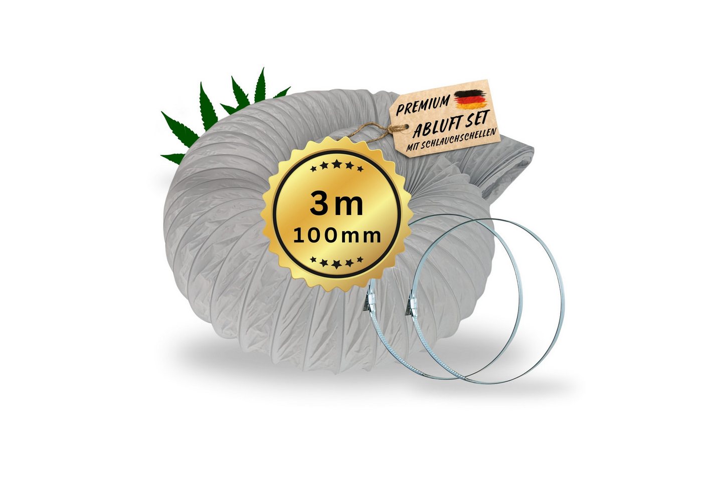 TronicXL Flexschlauch 3m Abluftschlauch Grow 100mm Set für Lüfter Grower Schrank Growbox