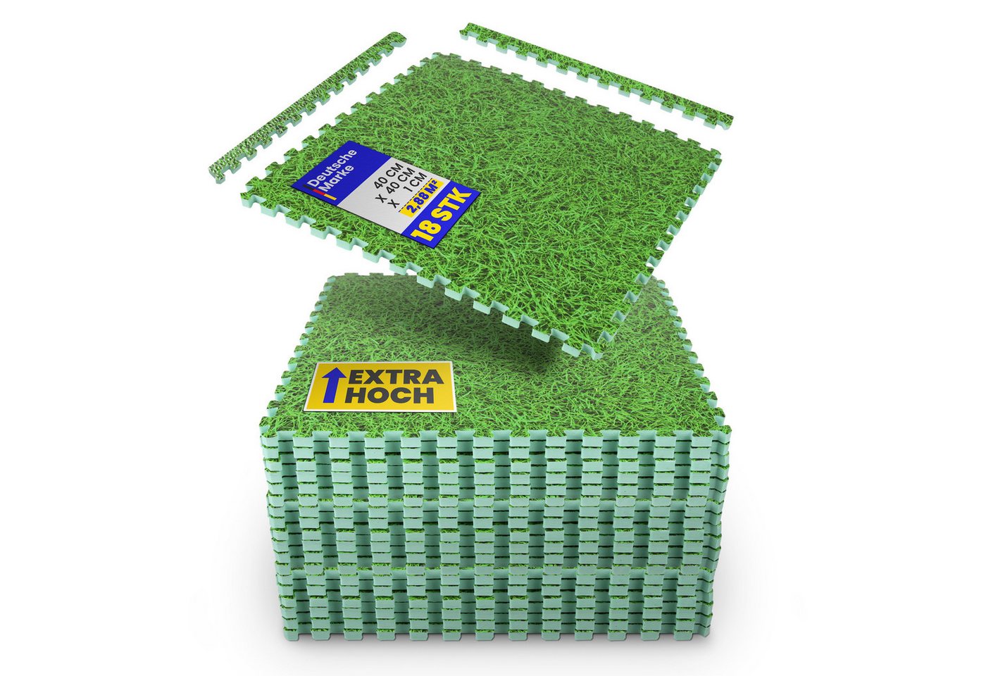 Bestlivings Bodenschutzmatte Grasoptik, Packung, 18-St., Puzzlematte 40x40x1cm, inkl. Rand - modular und flexibel erweiterbar