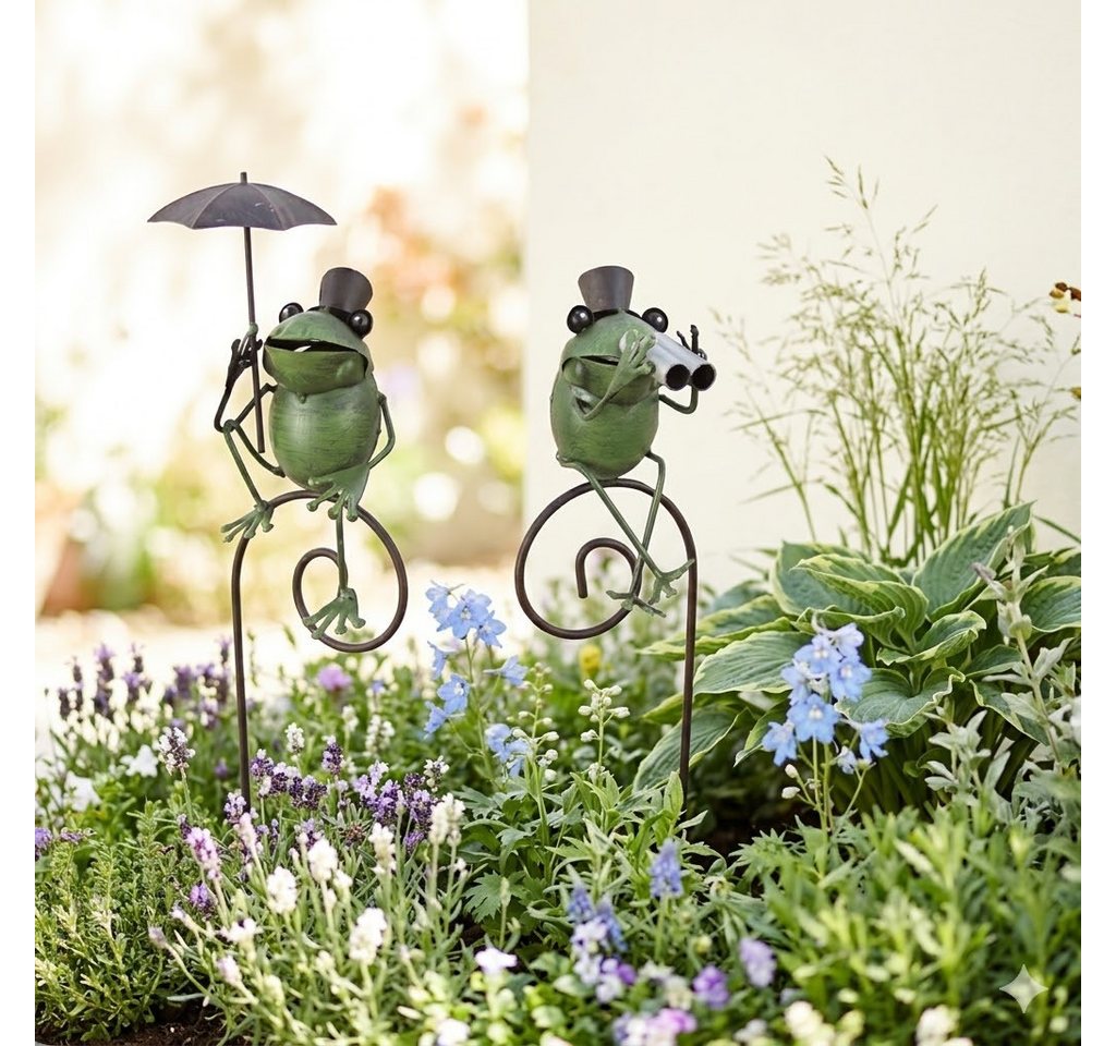 Posiwio Gartenstecker Der charmante Gentleman: Frosch-Gartenstecker mit Zylinder & Schirm