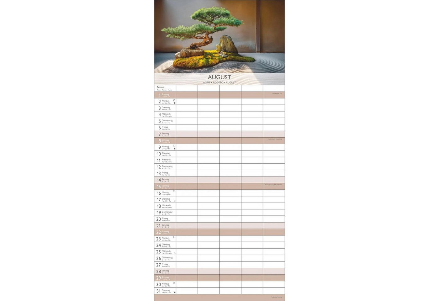 Wandkalender Zen 2027