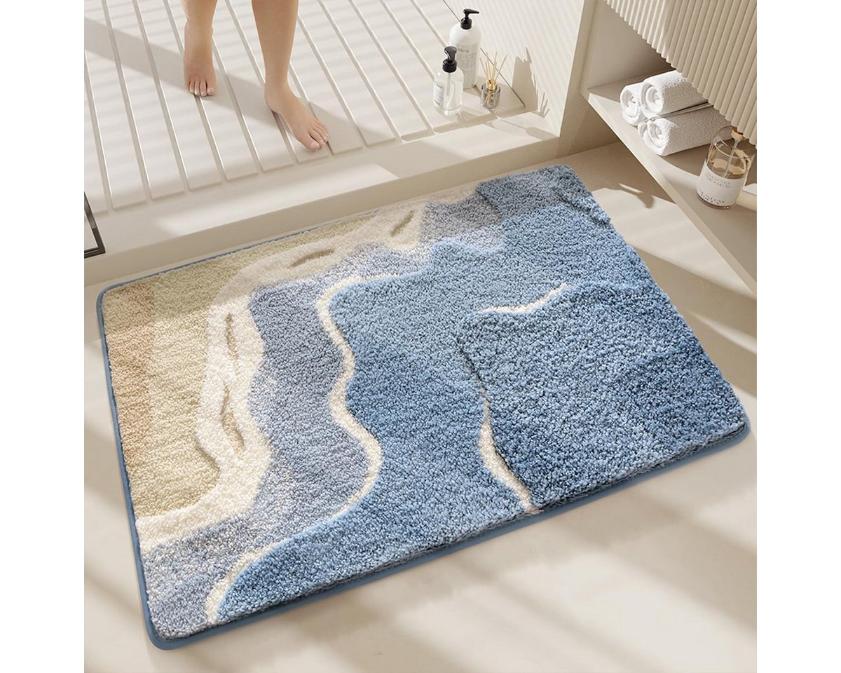 Zyronn Badematte Niedlicher Badezimmerteppich mit Meeresmotiv, super saugfähig,40x60cm, Rutschfester,flauschiger Teppich,geeignet für Duschräume,Schlafzimmer Bild 5