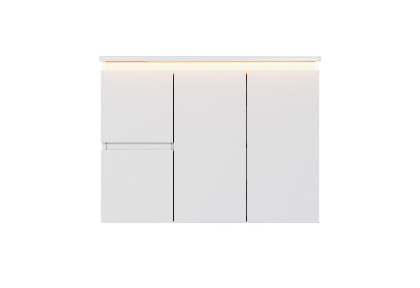 Flieks Waschtisch mit LED-Radarsensor Waschbeckenunterschrank inkl. Waschbecken (wandhängend, Badschrank mit verstellbarer Ablagen, Led-Beleuchtung, Soft-Close-Funktion, 1-St., B76/T47/H57 cm), Badmöbel Badezimmerschrank mit 2 Schubladen und Fächer Weiß Bild 3