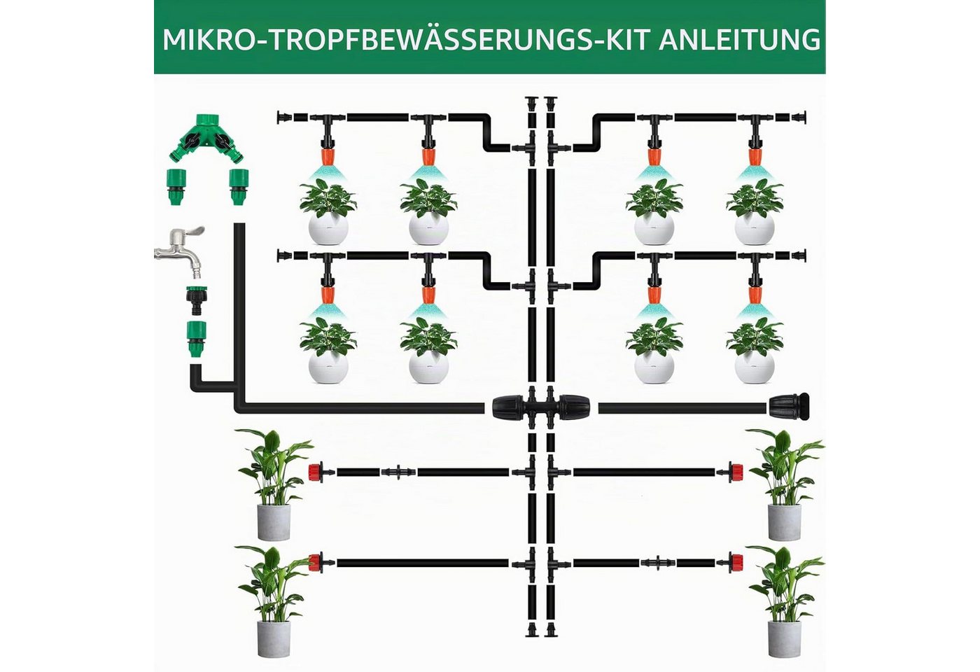FELIXLEO Gartenschlauch Garten Bewässerungssystem Kit 340Pcs, 70M Automatische Tropfanlage Bild 3