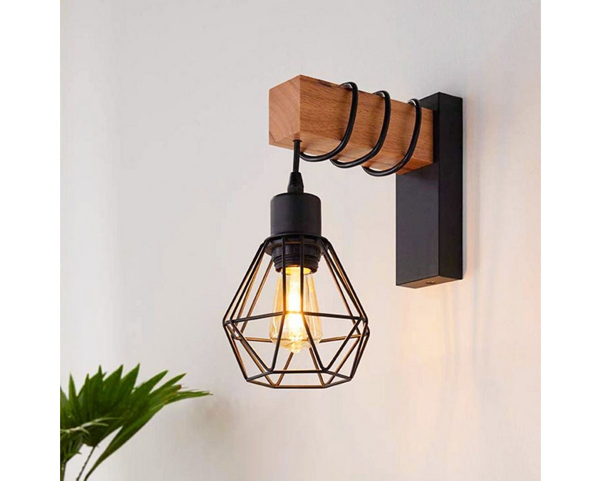 oyajia Wandleuchte Wandlampe im Industrial Design, Retro Wandleuchte aus Stahl und Holz, LED wechselbar, E27-Fassung Höhenverstellbar Pendellampe Flurleuchte ohne Leuchtmittel Bild 3