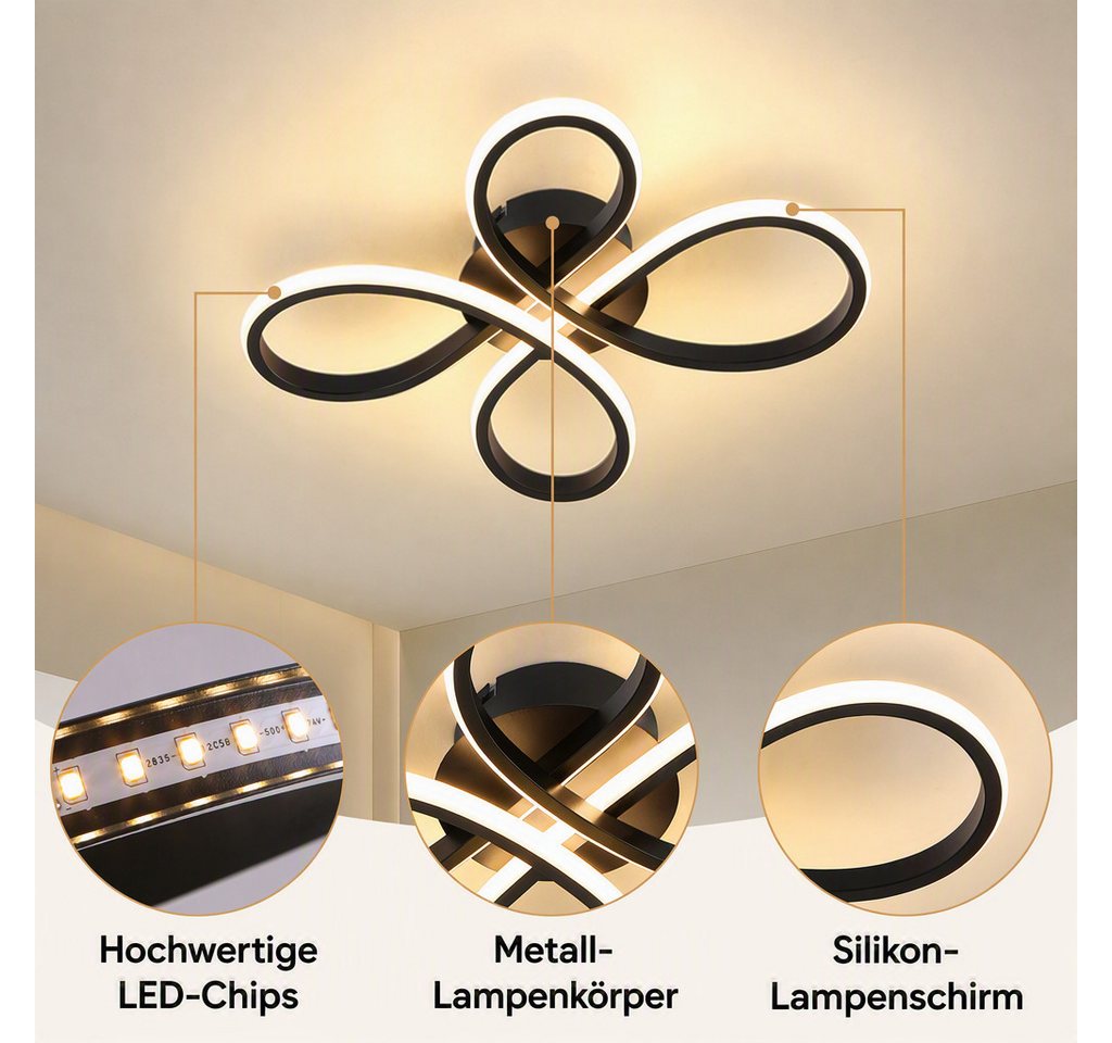 BlingBin LED Deckenleuchte 40cm DeckenLampe 23W warmweiß 2300LM Schwarz, 35Lx40Bx7,5Hcm, LED fest integriert, Modern Deckenlampe 3000K für Wohnzimmer Küche Flur