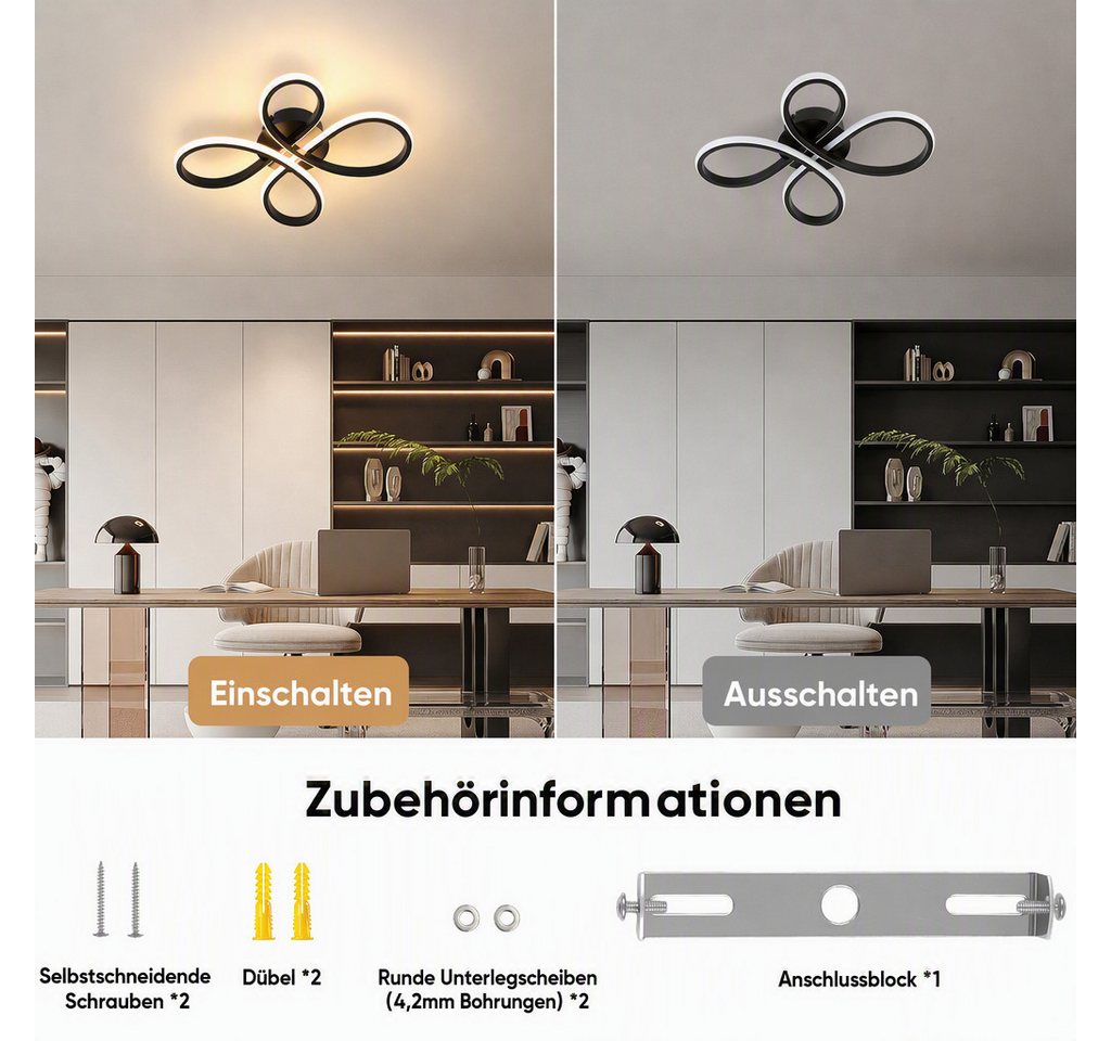 BlingBin LED Deckenleuchte 40cm DeckenLampe 23W warmweiß 2300LM Schwarz, 35Lx40Bx7,5Hcm, LED fest integriert, Modern Deckenlampe 3000K für Wohnzimmer Küche Flur Bild 2