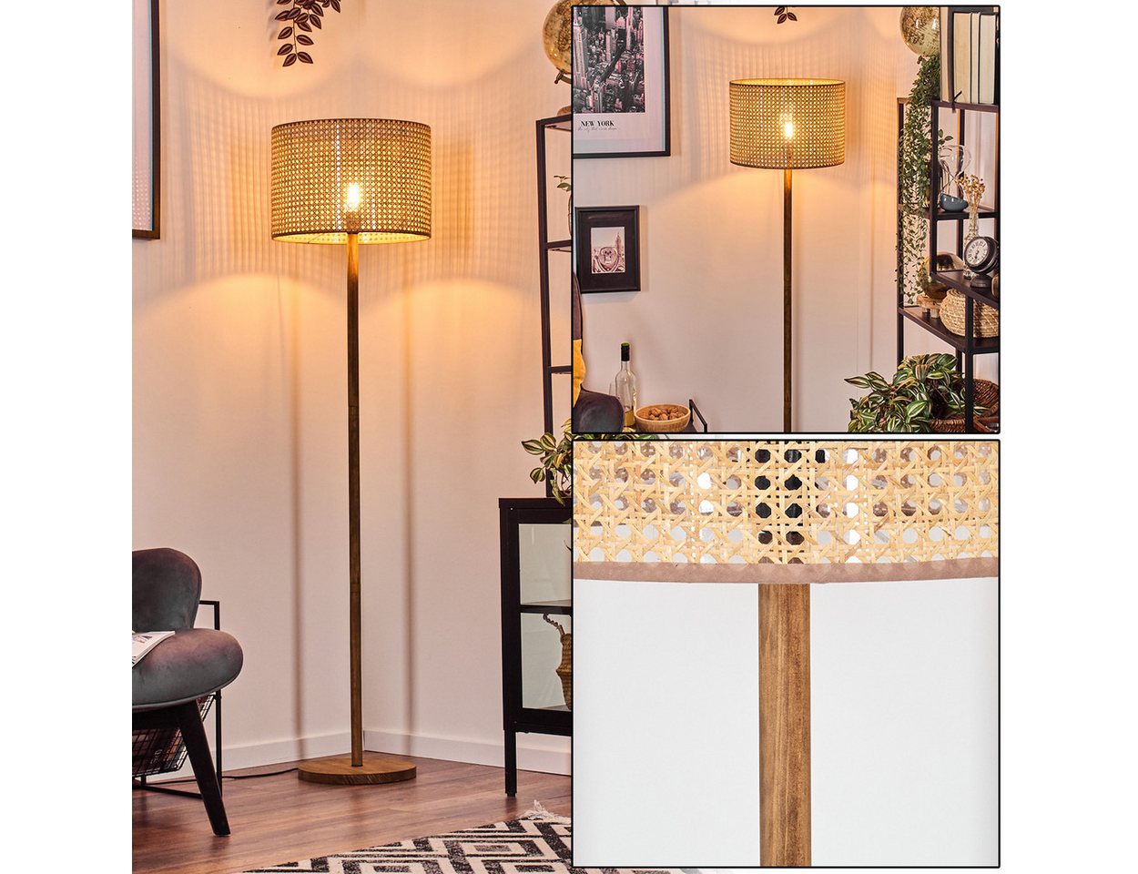 hofstein Stehlampe moderne Stehlampe aus Holz/Rattan/Wienergeflecht in Naturfarben, ohne Leuchtmittel Bild 2