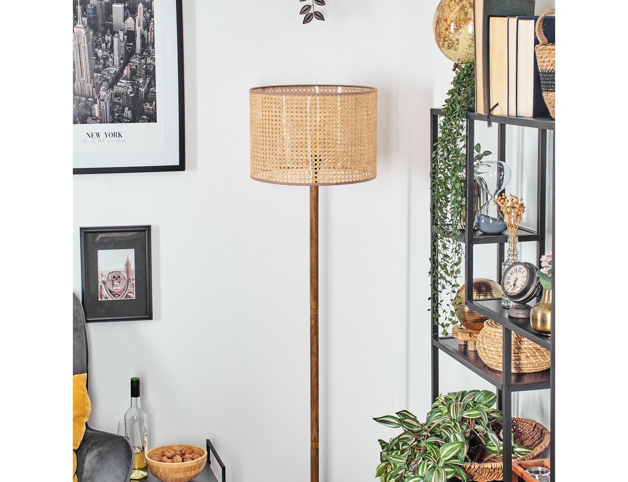 hofstein Stehlampe moderne Stehlampe aus Holz/Rattan/Wienergeflecht in Naturfarben, ohne Leuchtmittel Bild 3