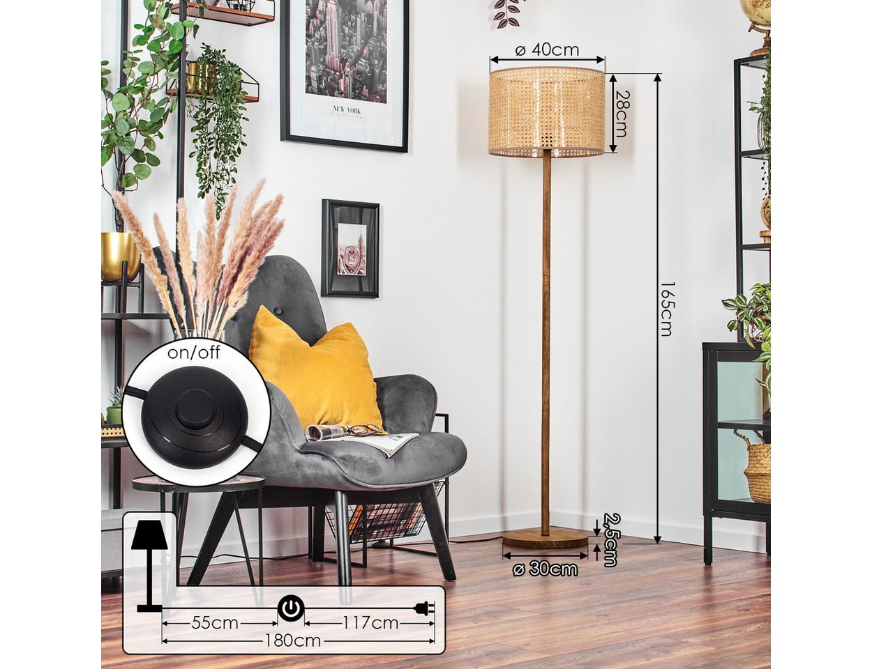 hofstein Stehlampe moderne Stehlampe aus Holz/Rattan/Wienergeflecht in Naturfarben, ohne Leuchtmittel Bild 4