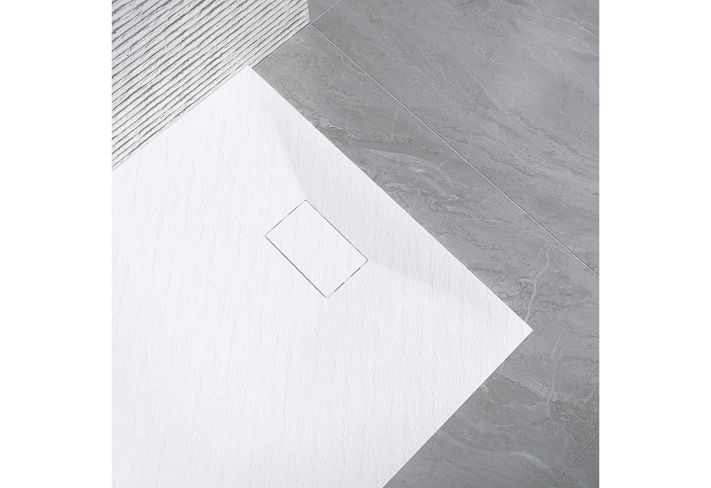 AQUABATOS Rechteckduschwanne Duschwanne 100x80 SMC Duschtasse Eckduschwanne Brausewanne, mit Ablaufgarnitur,weiß/schwarz,Anti-Rutsch,Zuschneidbar,Steinoptik,superflach,bodenebene Montage,Rechteck Bild 5