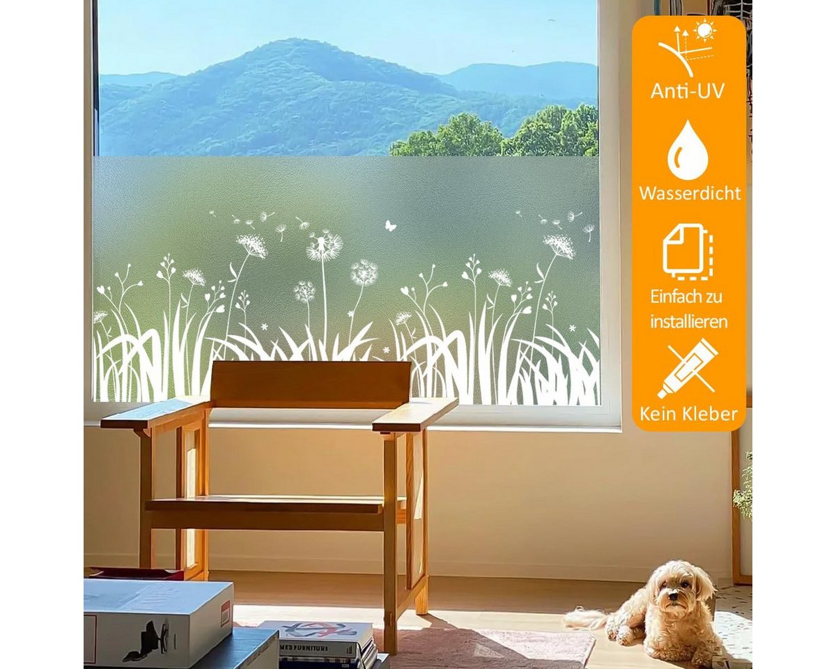 Coonoor Fensterfolie Blickdicht Löwenzahn Sichtschutzfolie Anti-UV für Badezimmer