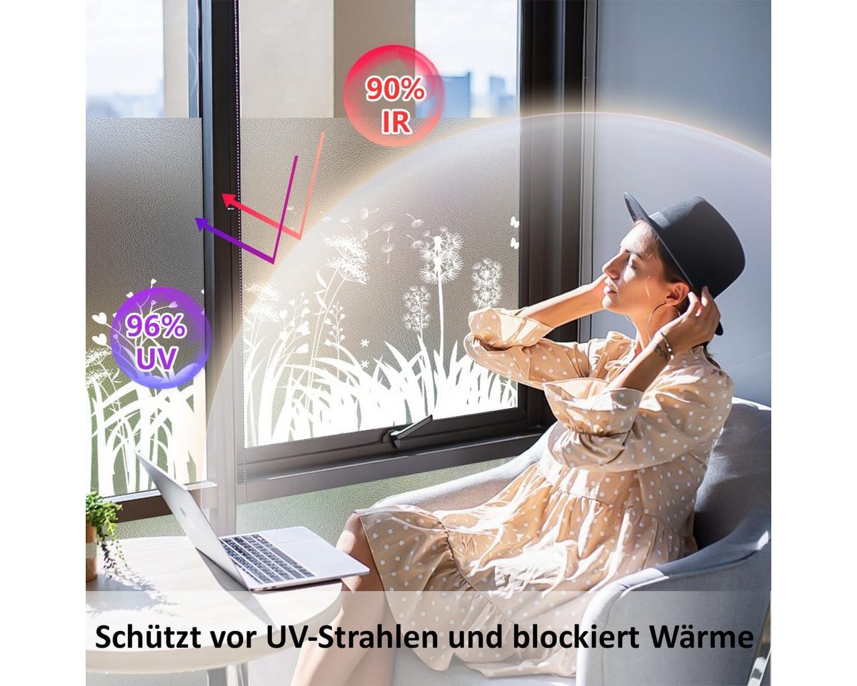 Coonoor Fensterfolie Blickdicht Löwenzahn Sichtschutzfolie Anti-UV für Badezimmer Bild 3