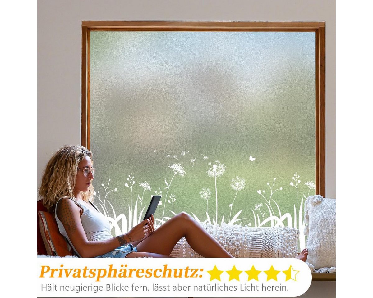 Coonoor Fensterfolie Blickdicht Löwenzahn Sichtschutzfolie Anti-UV für Badezimmer Bild 4
