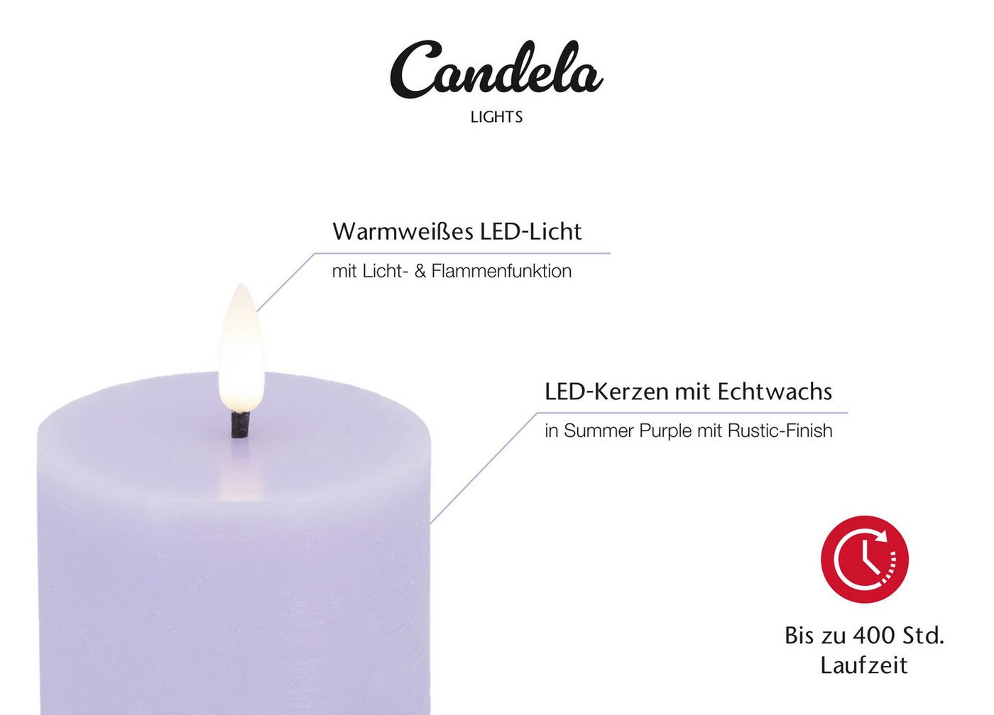 LC Home LED-Kerze Candela LED Kerzen 4er Set ?7,5x10cm Summer Purple rustic Echtwachs