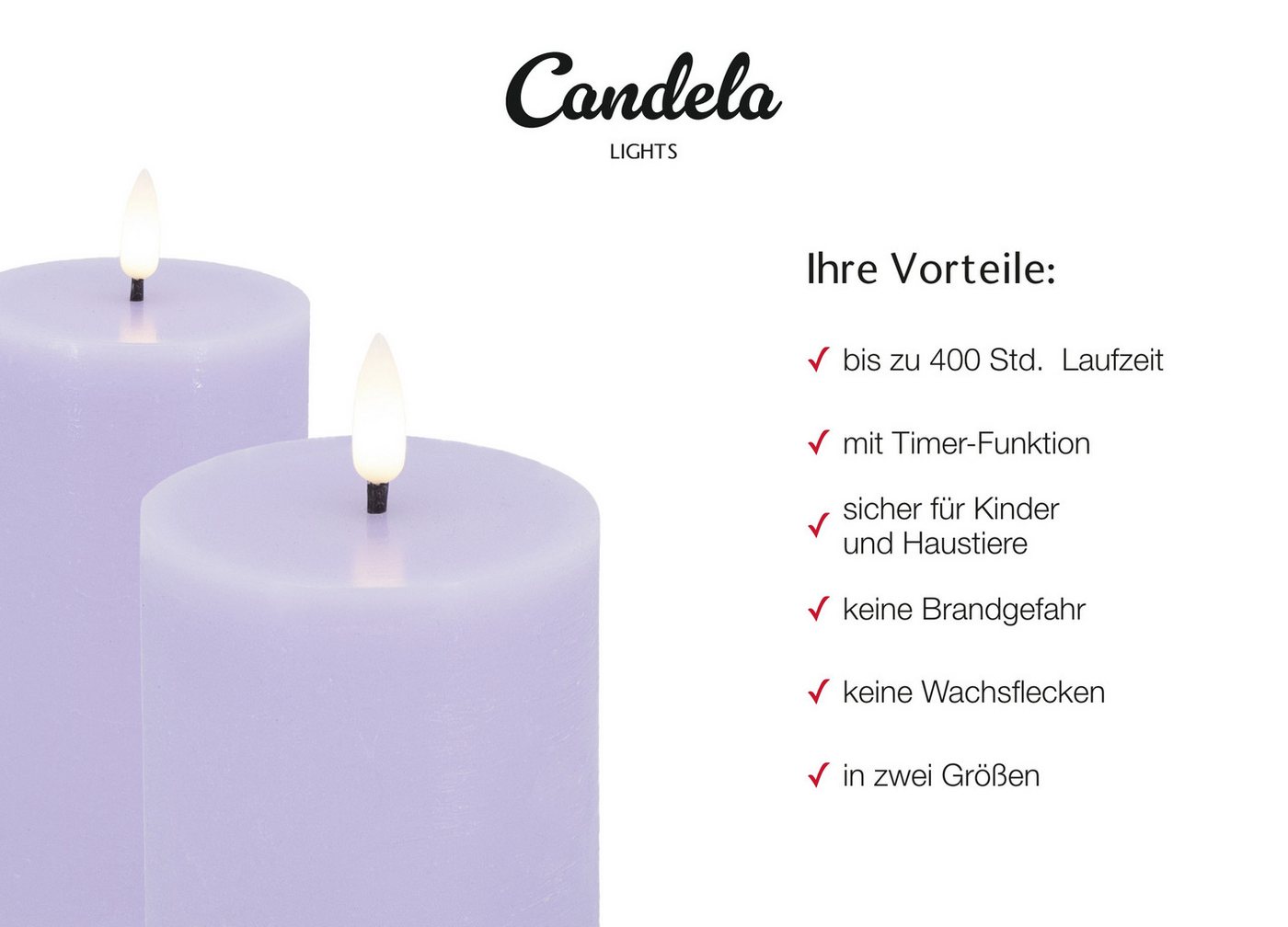 LC Home LED-Kerze Candela LED Kerzen 4er Set ?7,5x10cm Summer Purple rustic Echtwachs Bild 2