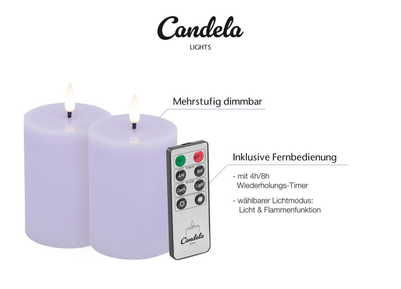 LC Home LED-Kerze Candela LED Kerzen 4er Set ?7,5x10cm Summer Purple rustic Echtwachs Bild 3