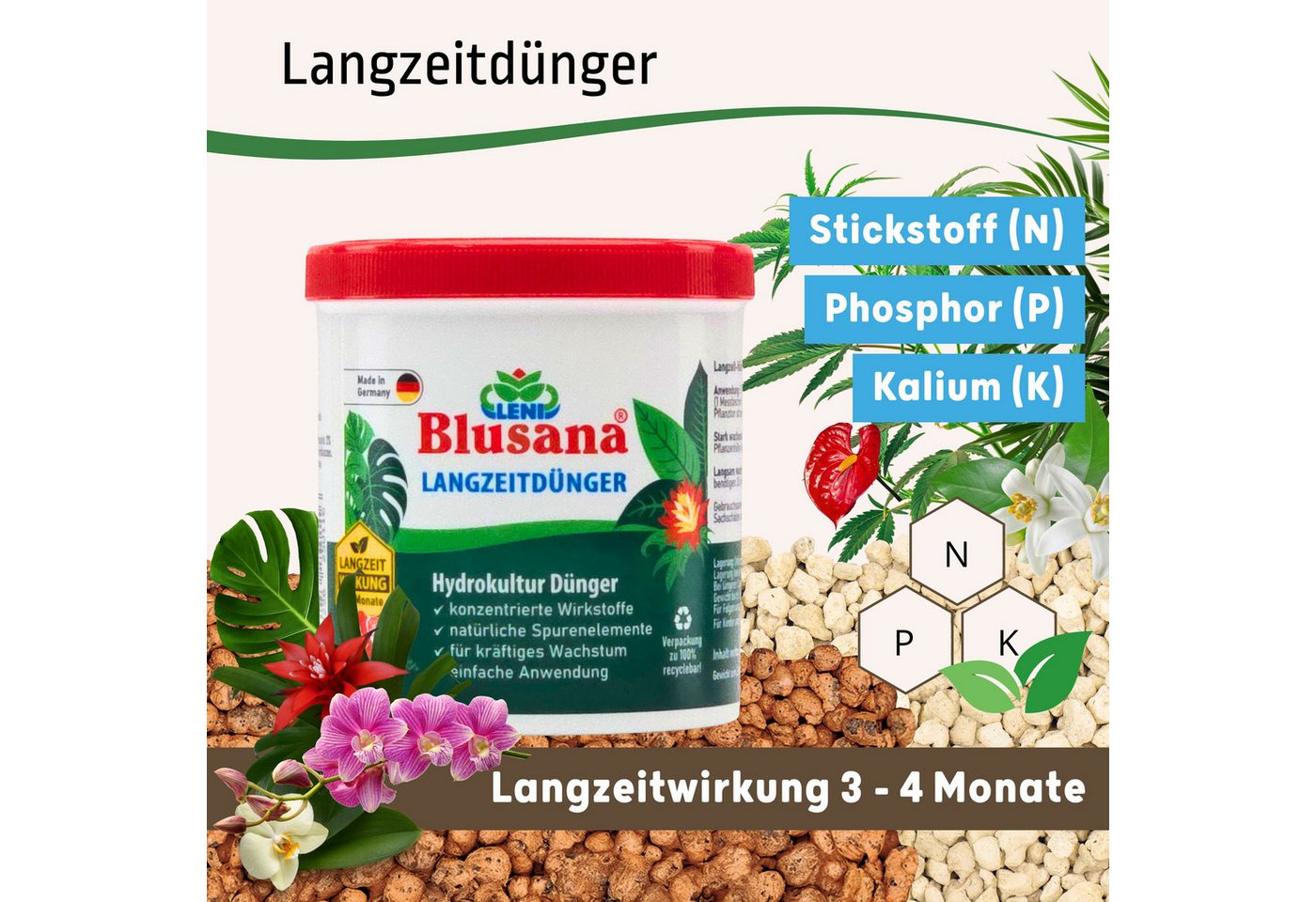 Blusana Pflanzendünger Hydrokultur NPK Nährstoffe Langzeitdünger, Lewatit HD 50, Dünger Granulat - 3 bis 4 Monate Wirkung Bild 3