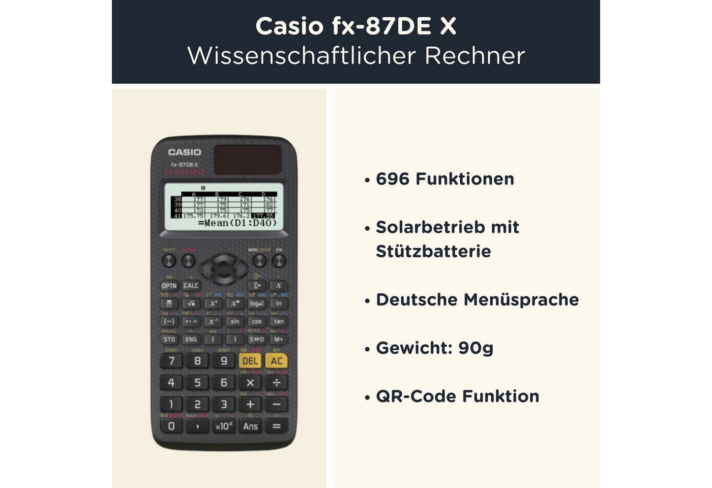 CASIO Taschenrechner fx-87DE X ClassWiz inkl. WYNGS Schutztasche Dunkelgrau Bild 2