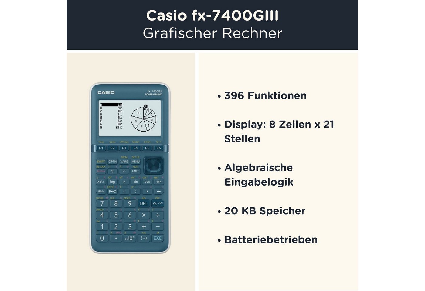 CASIO Taschenrechner fx-7400GIII Grafikrechner inkl. WYNGS Schutztasche Schwarz Bild 4