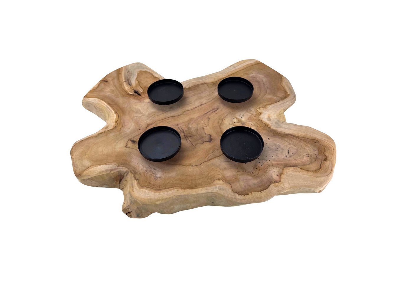Online-Fuchs Adventskranz aus rustikalem Teakholz mit schwarzen Kerzenhaltern aus Metall, modern und natürlich für Ihre Weihnachtsdekoration Bild 3
